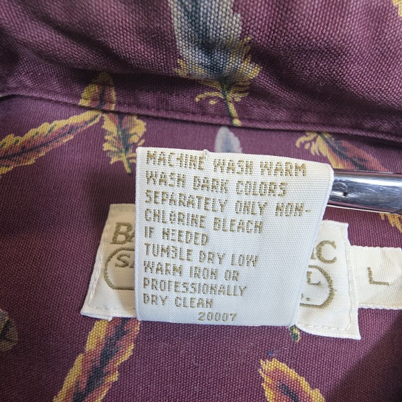 Vintage Banana Republic Safari Button Up Mens L Long Sleeve Feathers Burgundy - Picture 6 of 10